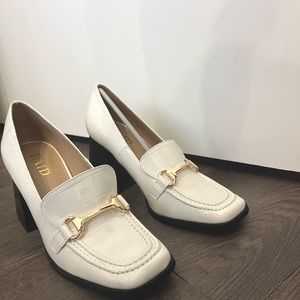 Raid white chunky heeled loafers with chain